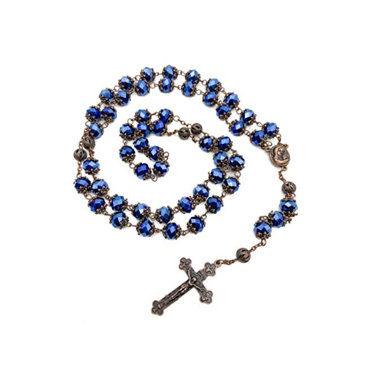 Deep Blue Crystallized Beads Rosary Handmade Prayer Necklace - Nazareth Store