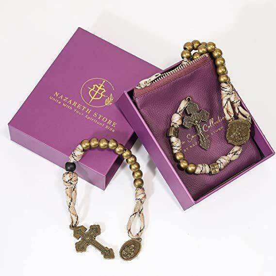 Antique Bronze Alloy Beads Paracord 5 Decades Rosary Necklace and One Decade Rosary Set - Nazareth Store