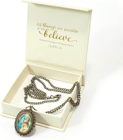 Antique Bronze Pocket Watch Pendant with Holy Mary & Baby Jesus Chain Necklace - Nazareth Store