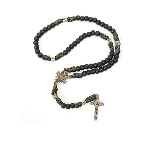 Antique Bronze Black Matte Prayer Beads Paracord Rosary Necklace - Nazareth Store
