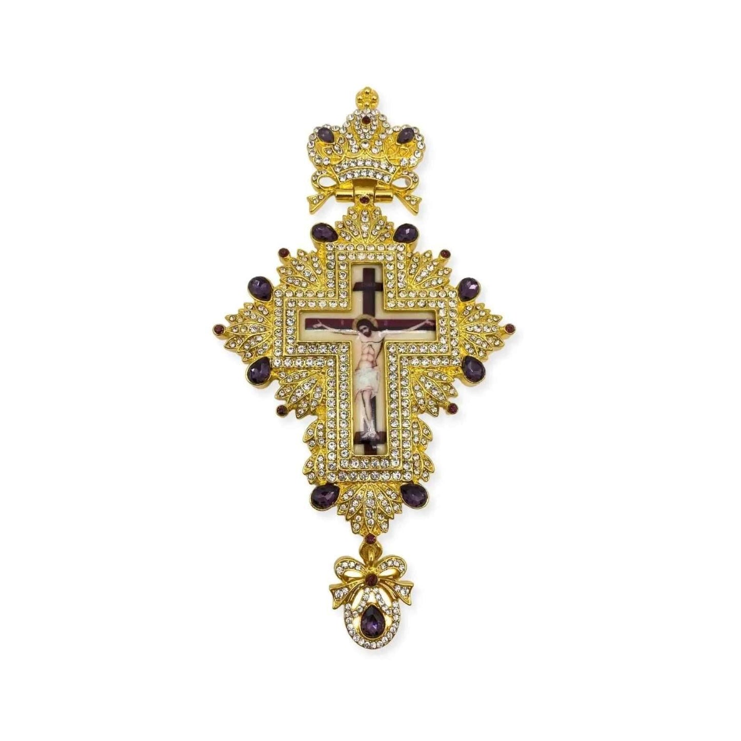 Gold Pectoral Cross Pendant Jesus Priest Bishop Purple Crystallized Beads Clergy - Nazareth Store