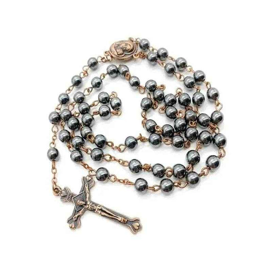 Black Hematite Rosary Stone Beads Handmade Chaplet Holy Soil Medal & Cross