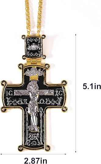 Black Enamel Orthodox Cross Pendant Gold Plated Necklace