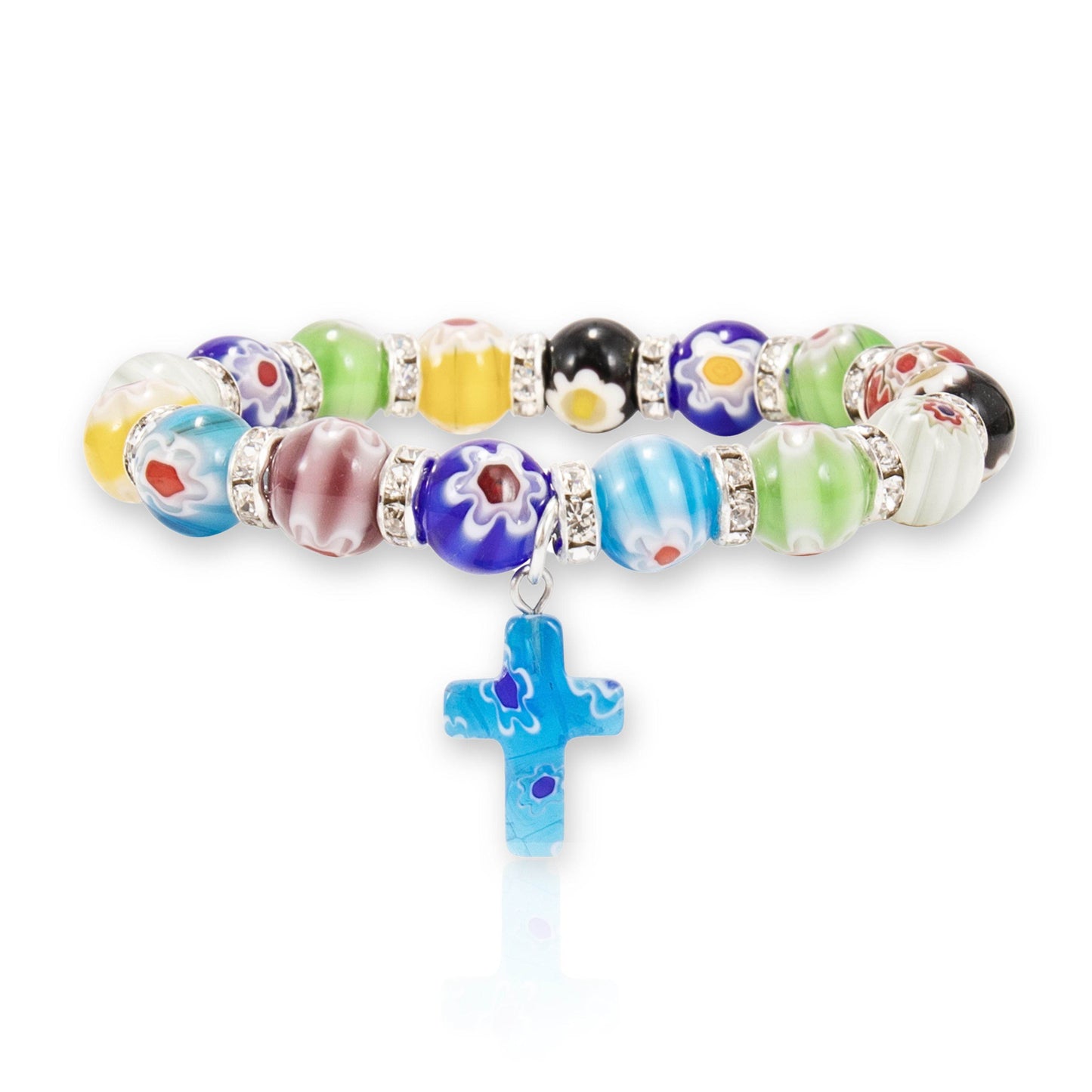 Colorful Agate Stone Beads Bracelet Rosary Hanging Cross - Nazareth Store