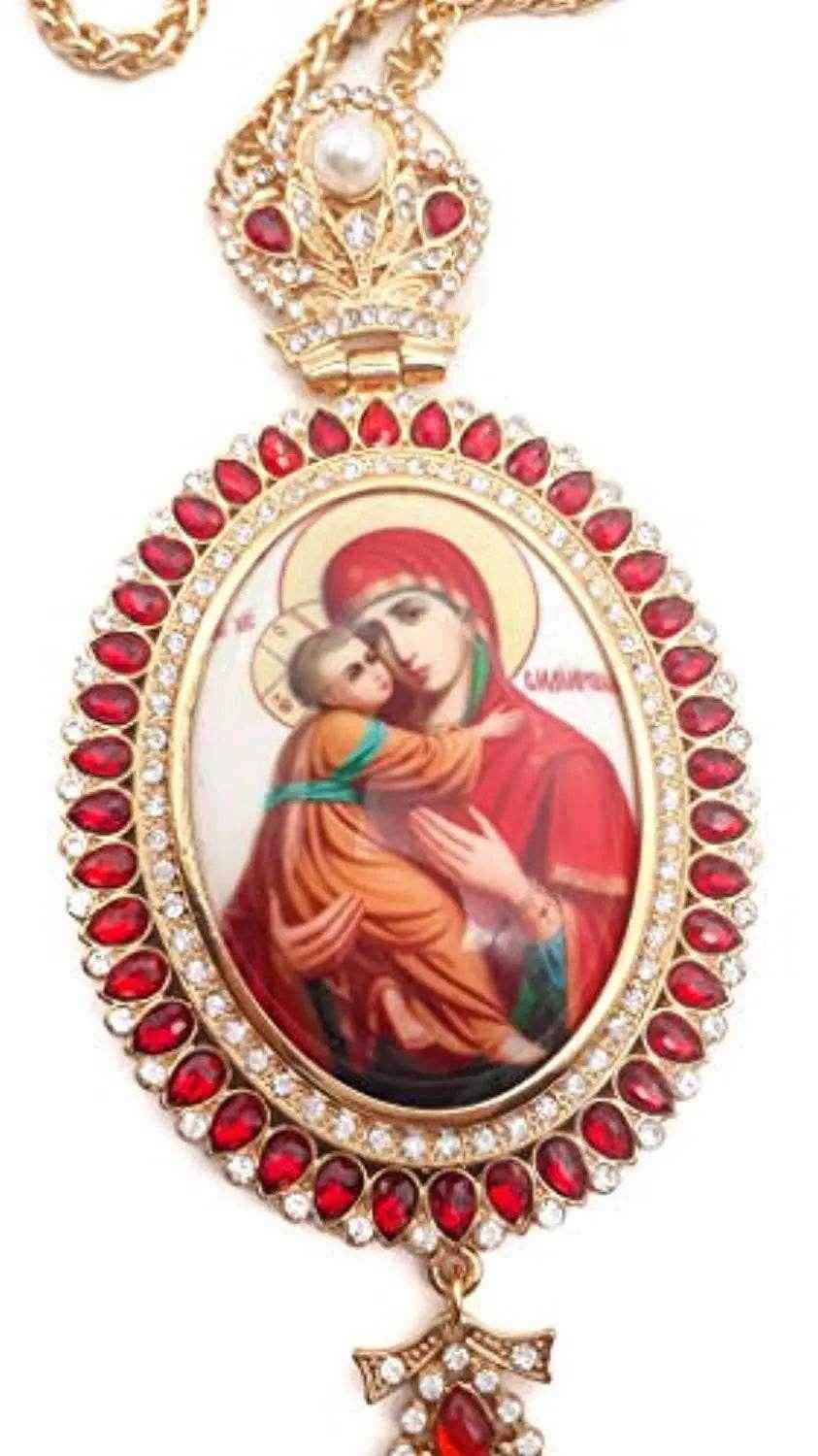 Pectoral Cross Necklace Red Zircon Crystals Priest Bishop Crucifix