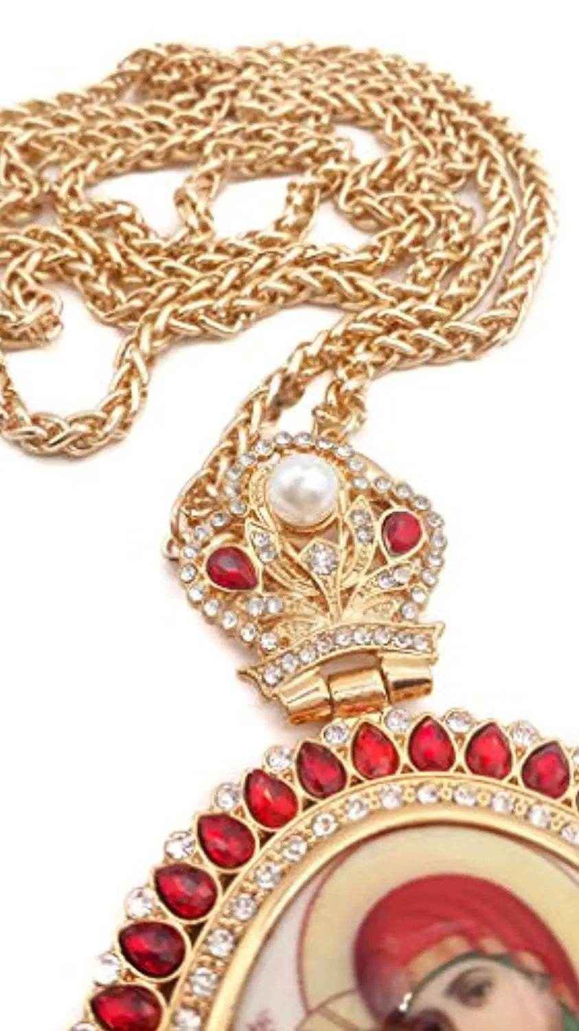 Pectoral Cross Necklace Red Zircon Crystals Priest Bishop Crucifix