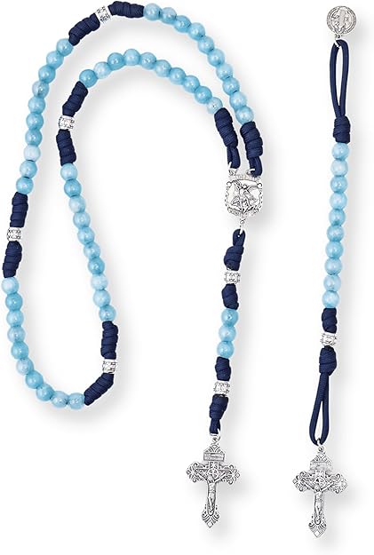 Aquamarine One Decade Rosary Beads Paracord Set St. Michael Necklace & St. Benedict - Nazareth Store