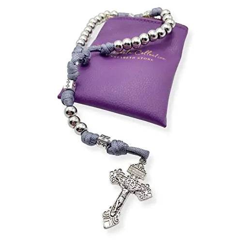Stainless Steel Silver Paracord Rosary Necklace Beads Rugged Cord Catholic Rosary with Pardon Cross - Nazareth Store