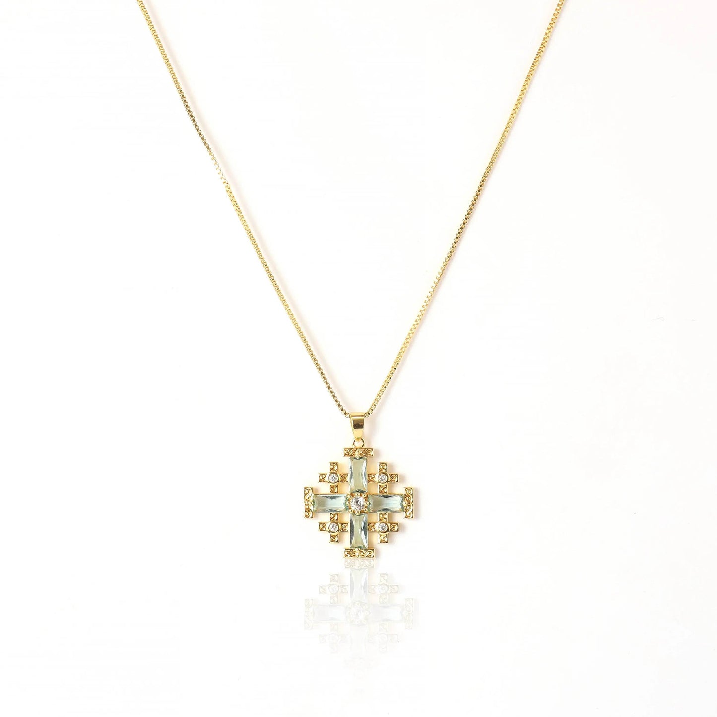 Turquoise Cross Pendant Gold Plated Necklace & Zircon Crystallized Glass - Nazareth Store
