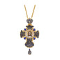 18K Gold Plated Blue Enamel Pectoral Cross Pendant Multi Zircon Crucifix Necklace