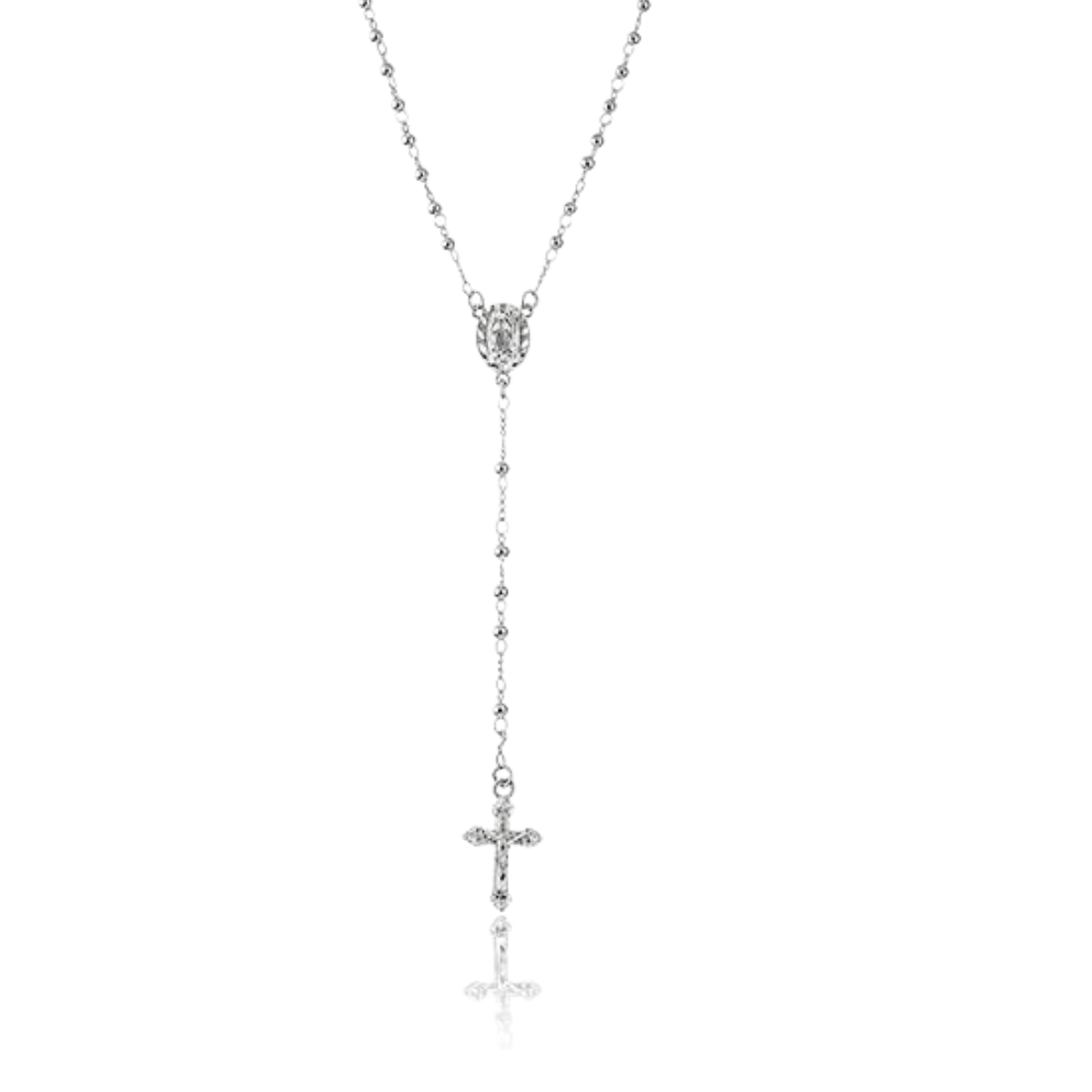 Rosary Necklace Our Lady of Guadalupe 3mm Silver Plated & Crucifix