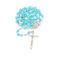 Light Blue 7mm Round Beads Turquoise Cat Eye Stone Miraculous Medal with Crucifix - Nazareth Store