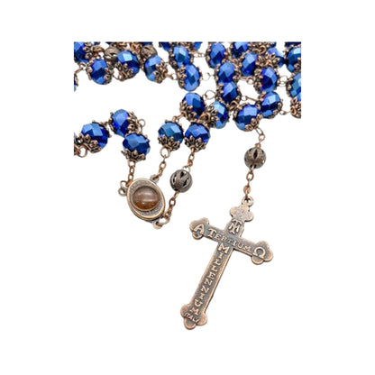 Deep Blue Crystallized Beads Rosary Handmade Prayer Necklace - Nazareth Store