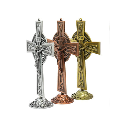 Ornament Art Jesus Antique Silver Plated Deatachable Standing Crucifix Desk - Nazareth Store