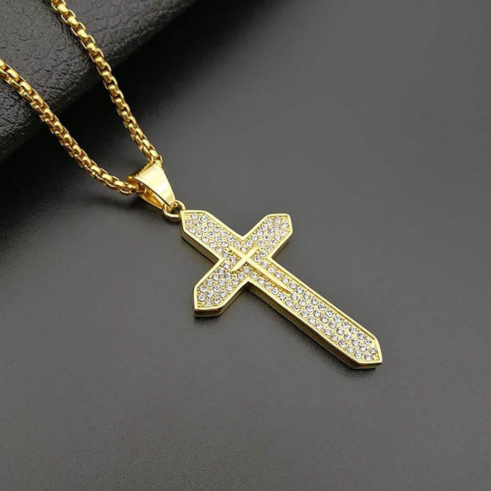 18K Gold Plated Cross Necklace Religious Jewelry Cubic Zirconia Crucifix - Nazareth Store - Retail