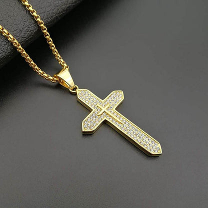 18K Gold Plated Cross Necklace Religious Jewelry Cubic Zirconia Crucifix - Nazareth Store - Retail