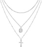 Silver Plated Layered Cross Necklaces 18" with St Benedict Medal Protection Chain Nazareth Store