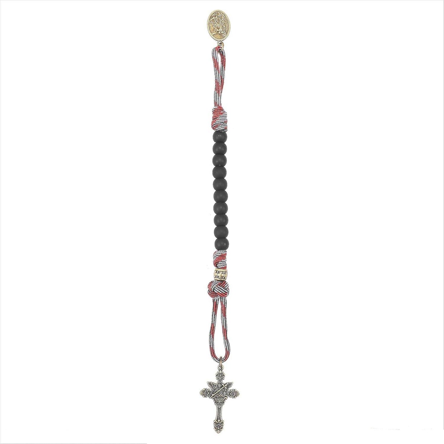Black Beads Antique One Decade Paracord Rosary Pocket Car Rosary St Michael Medal & Archangel Cross - Nazareth Store