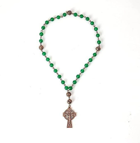Green Jade Stone Beads Anglican Rosary Metal Beaded Prayer Rosary Celtic Cross - Nazareth Store