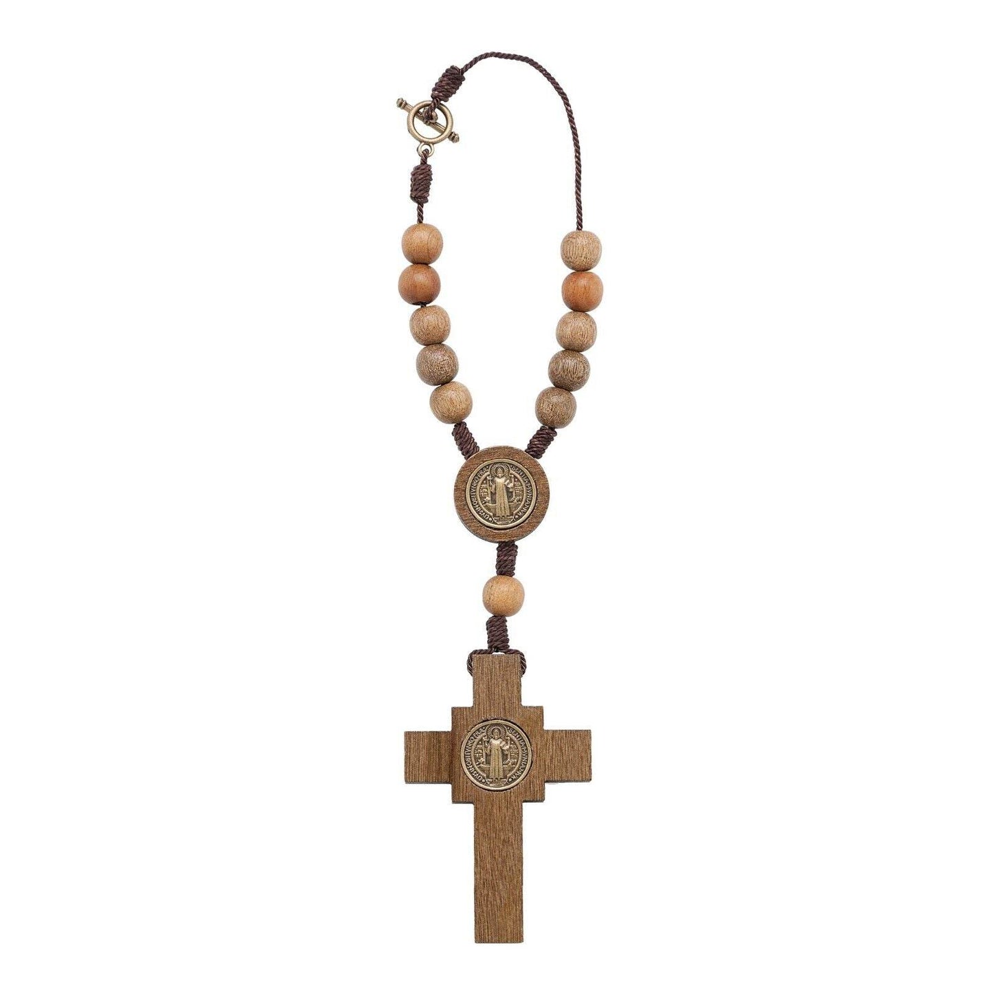 St. Benedict Car Rearview Mirror Rosary One Decade Protection Wood Beads Chaplet - Nazareth Store