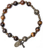Brown Tiger Eye Rosary Bracelet Metal Separators with Miraculous Medal & Cross Wrist Jewelry