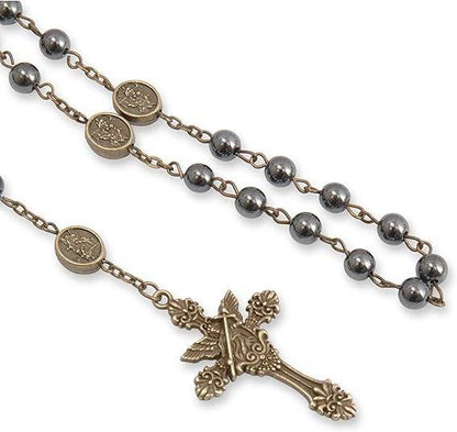 Hematite Rosary Necklace with Bronze Archangel Medal & St. Michael Cross - Nazareth Store