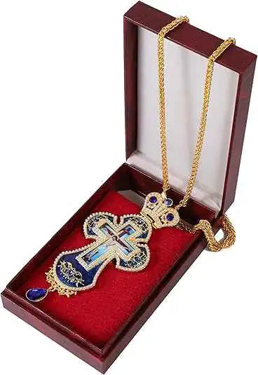 Blue Pearl Cross Pendant Gold Plated Crucifix Necklace