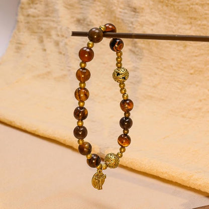 Brown Tiger Eye Rosary Bracelet Metal Separators with Miraculous Medal & Cross Wrist Jewelry
