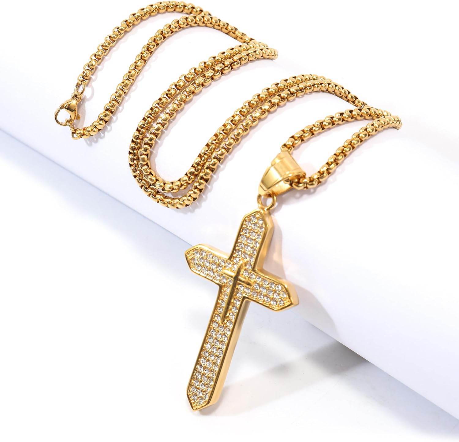 18K Gold Plated Cross Necklace Religious Jewelry Cubic Zirconia Crucifix - Nazareth Store - Retail
