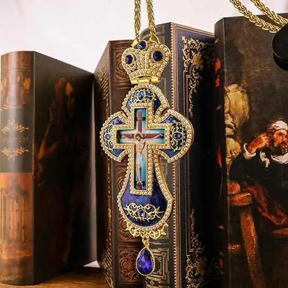 Blue Pearl Cross Pendant Gold Plated Crucifix Necklace