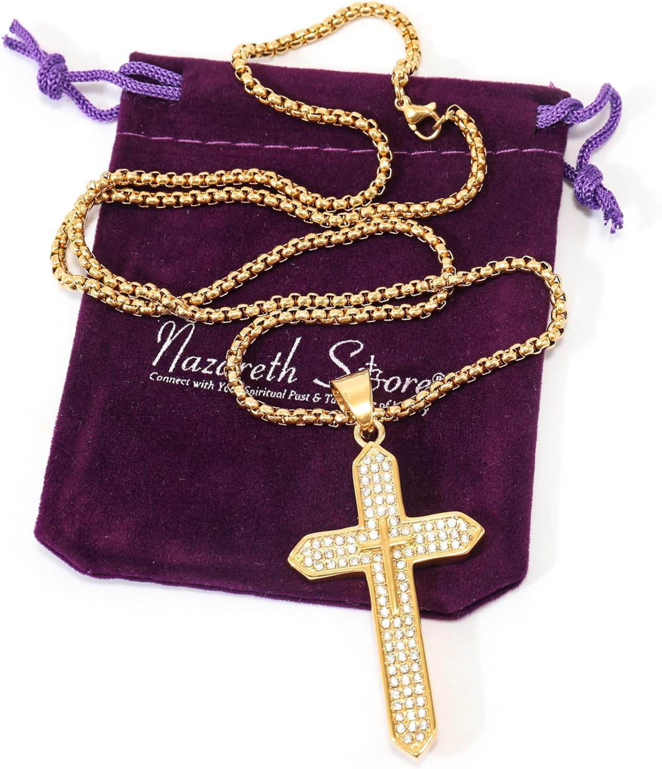 18K Gold Plated Cross Necklace Religious Jewelry Cubic Zirconia Crucifix - Nazareth Store - Retail