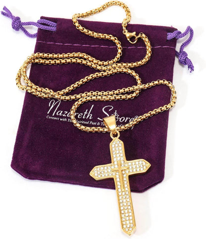 18K Gold Plated Cross Necklace Religious Jewelry Cubic Zirconia Crucifix - Nazareth Store - Retail