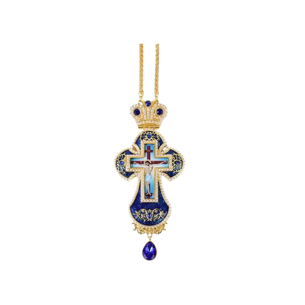 Blue Pearl Cross Pendant Gold Plated Crucifix Necklace