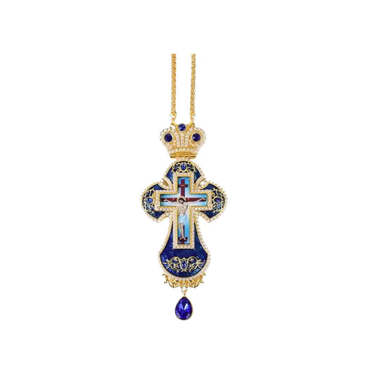 Blue Pearl Cross Pendant Gold Plated Crucifix Necklace