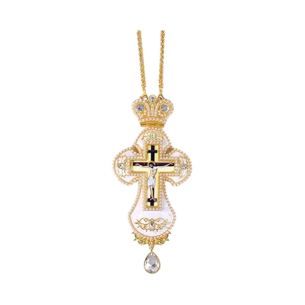 White Pearl Cross Pendant Gold Plated Crystal Crucifix Necklace