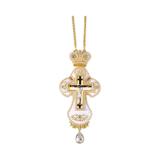 White Pearl Cross Pendant Gold Plated Crystal Crucifix Necklace