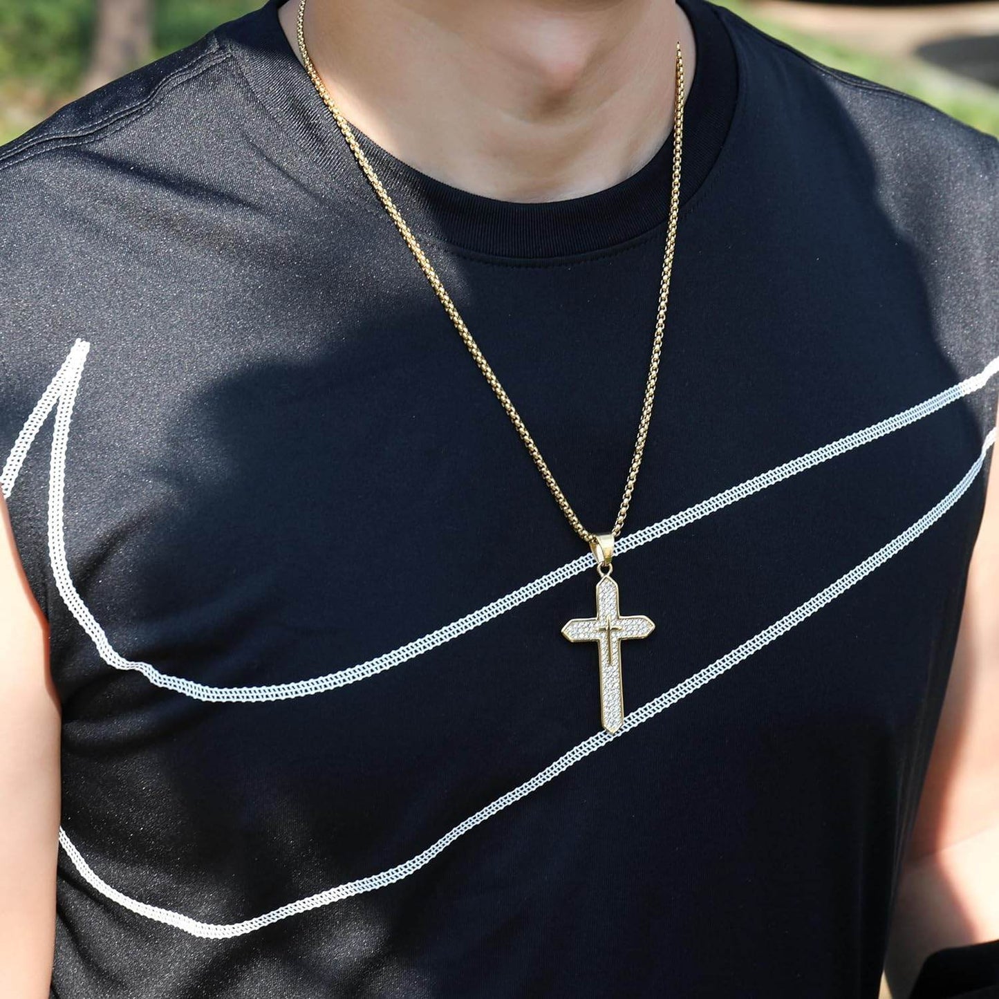 18K Gold Plated Cross Necklace Religious Jewelry Cubic Zirconia Crucifix - Nazareth Store - Retail