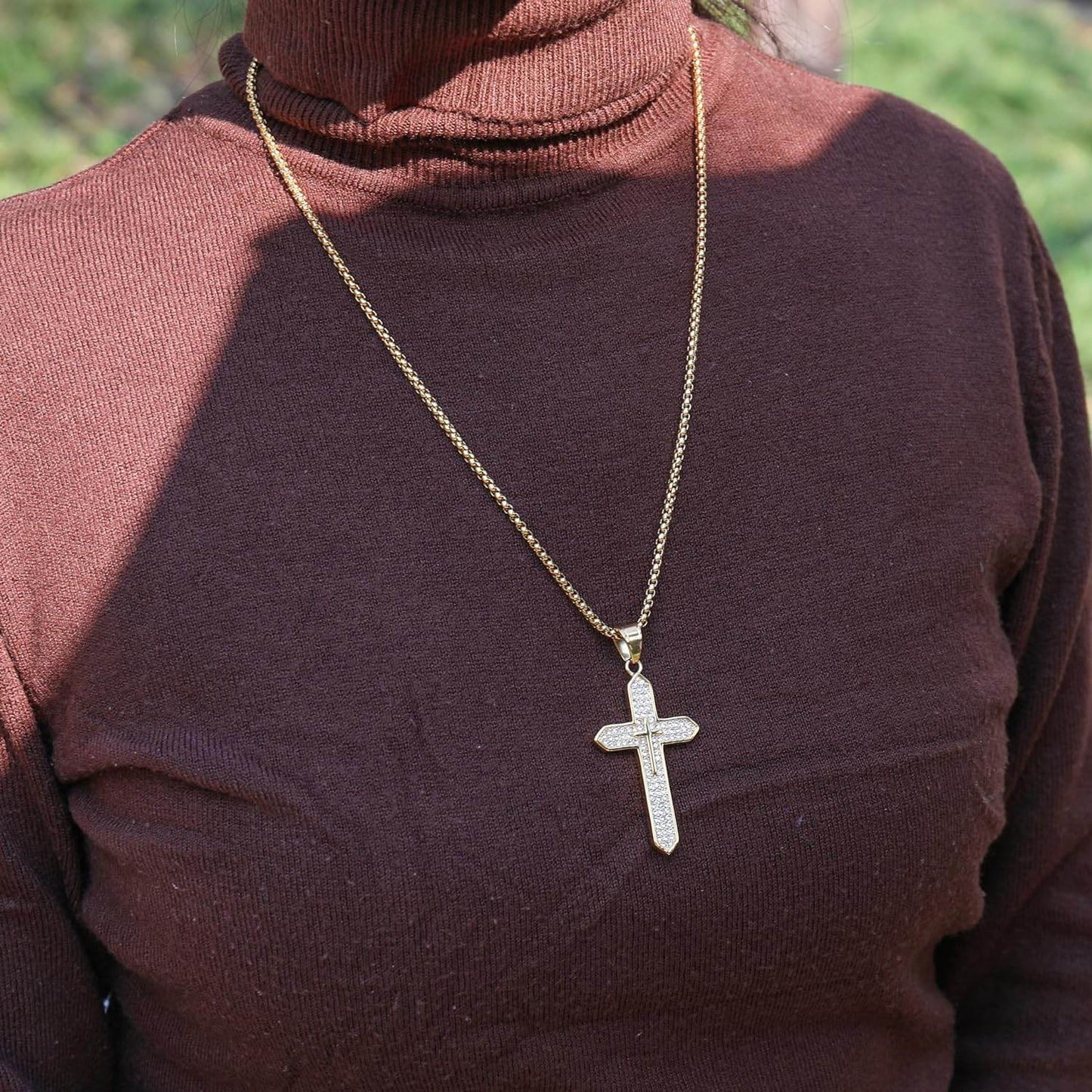 18K Gold Plated Cross Necklace Religious Jewelry Cubic Zirconia Crucifix - Nazareth Store - Retail