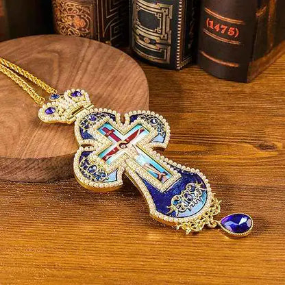 Blue Pearl Cross Pendant Gold Plated Crucifix Necklace
