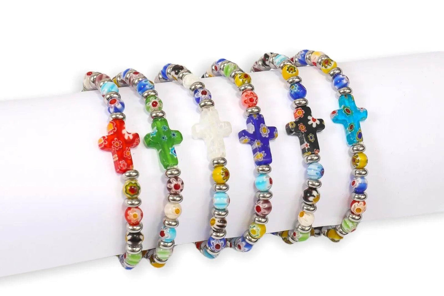 Agate Flowers Beads Cross Bracelet Bangle Handmade Christian Bracelet - Nazareth Store