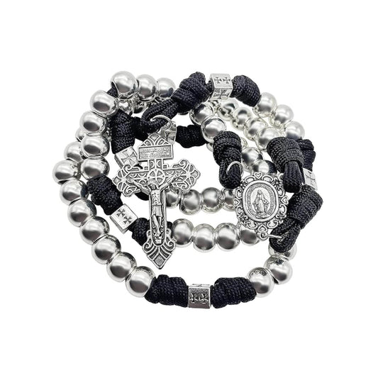 Silver Beads Paracord Rosary Necklace Miraculous Medal & Pardon Crucifix - Nazareth Store