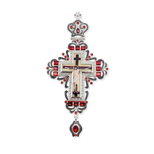 Red Crystals Pectoral Cross Jesus Christ Priest Bishop Christian Clergy Pendant - Nazareth Store