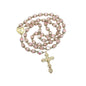 Pink Crystal Rosary Gold Flowers Beads Beaded Chaplet Necklace - Nazareth Store
