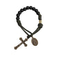 Antique Bronze One Decade Green Paracord Black Matte Beads Bracelet Jesus Cross with Miraculous Medal - Nazareth Store