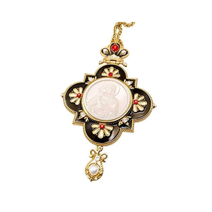 Enamel Red Crystals Pectoral Cross Necklace Holy Mary & Jesus Priest Bishop Crucifix - Nazareth Store