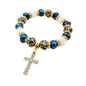 Catholic Cross Rosary Bracelet Deep Blue Crystal Beads Wrist Bangle - Nazareth Store