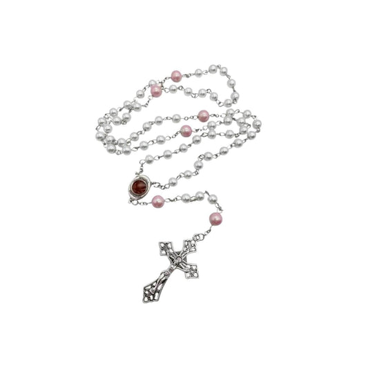 White Pearl Beads Rosary Purple Glory Beads Holy Mary Medal - Nazareth Store