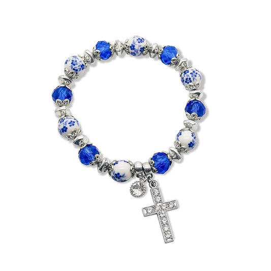 Classic Blue Crystal Beaded Bangle Bracelet - Nazareth Store
