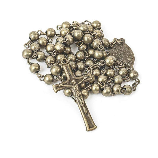Combat Rosary Prayer Beaded Necklace Metal Beads WW2 Rosary Design Miraculous Medal & Jesus Cross