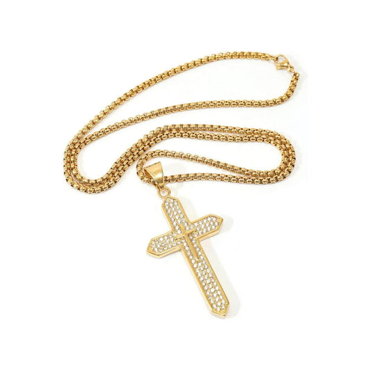 18K Gold Plated Cross Necklace Religious Jewelry Cubic Zirconia Crucifix - Nazareth Store - Retail